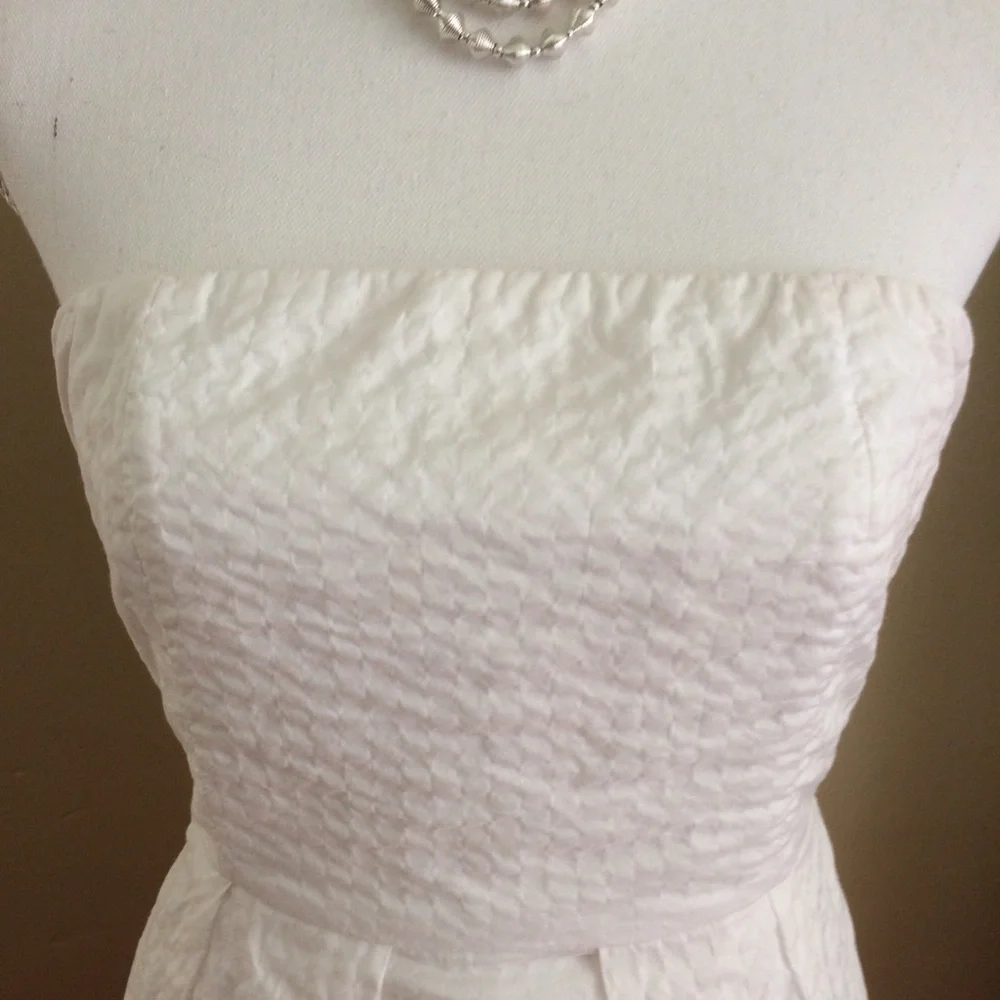 J Crew Dress Red Orange White Embossed Cotton Dip Dye Strapless 15200 Size 2